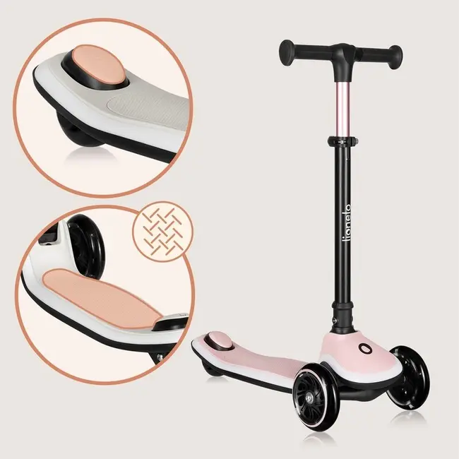 Trotineta pentru copii, Lionelo, Mey, Ultrapliabila, Cu lumini si cosulet, Maner ajustabil pe inaltime, 3 ani+, Pana la 50 Kg, Ultra usor, 2.8 kg, Conform cu standardul EN71-1/2/3, Certificata Intertek, Roz BYNLO-MEY_PINK_ROSE