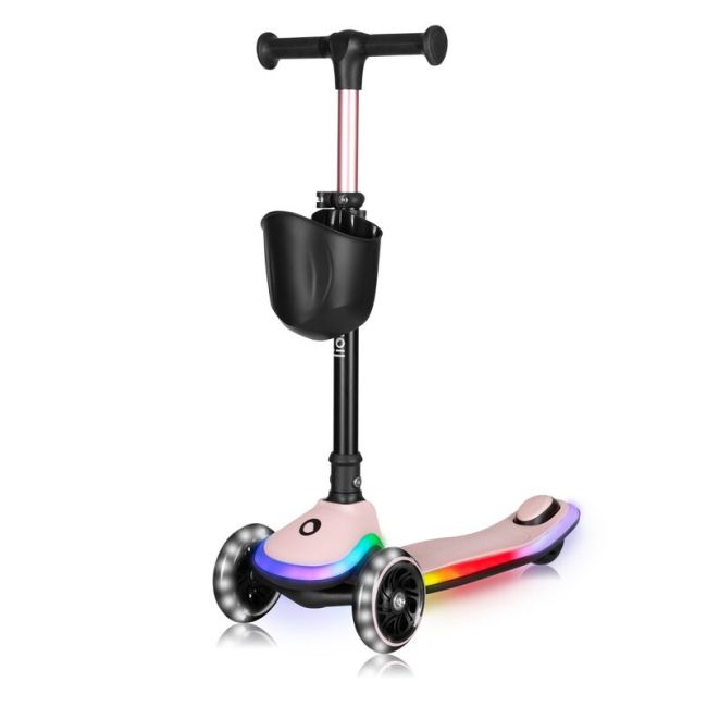 Trotineta pentru copii, Lionelo, Mey, Ultrapliabila, Cu lumini si cosulet, Maner ajustabil pe inaltime, 3 ani+, Pana la 50 Kg, Ultra usor, 2.8 kg, Conform cu standardul EN71-1/2/3, Certificata Intertek, Roz BYNLO-MEY_PINK_ROSE
