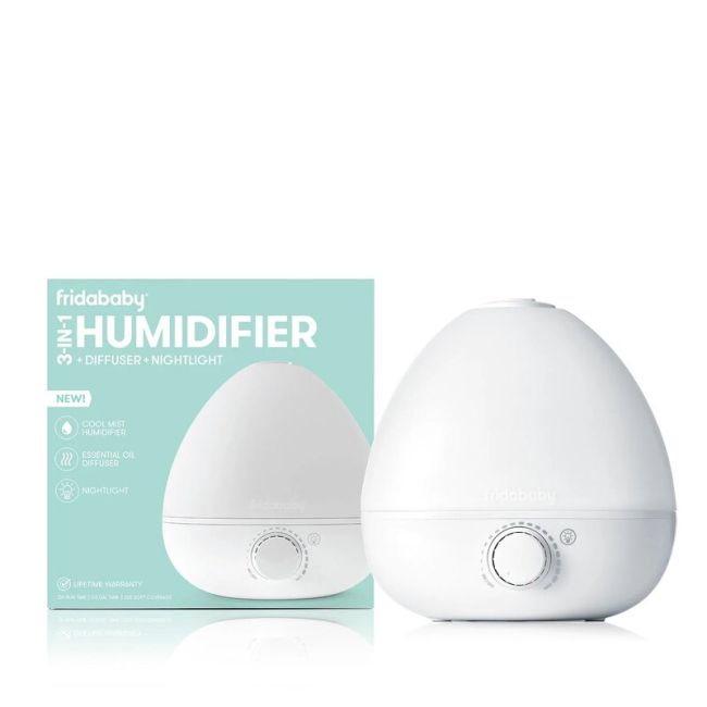 Umidificator, Fridababy, BreatheFrida, Cu ultrasunete 3 in 1, Ultra silentios, Include difuzor de uleiuri esentiale si lumina de veghe, Cu oprire automata, Rezervor BPA Free, Alb BYNFRI20