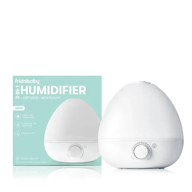 Umidificator, Fridababy, BreatheFrida, Cu ultrasunete 3 in 1, Ultra silentios, Include difuzor de uleiuri esentiale si lumina de veghe, Cu oprire automata, Rezervor BPA Free, Alb BYNFRI20