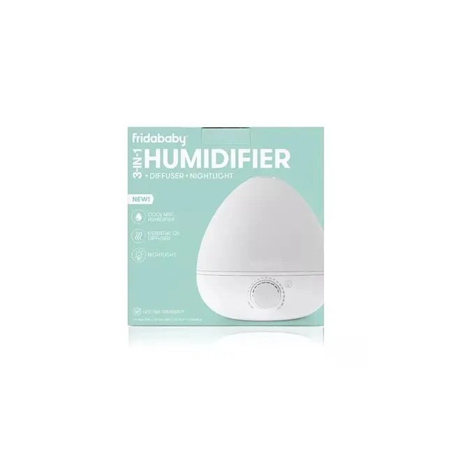 Umidificator, Fridababy, BreatheFrida, Cu ultrasunete 3 in 1, Ultra silentios, Include difuzor de uleiuri esentiale si lumina de veghe, Cu oprire automata, Rezervor BPA Free, Alb BYNFRI20