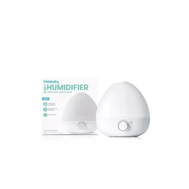Umidificator, Fridababy, BreatheFrida, Cu ultrasunete 3 in 1, Ultra silentios, Include difuzor de uleiuri esentiale si lumina de veghe, Cu oprire automata, Rezervor BPA Free, Alb BYNFRI20