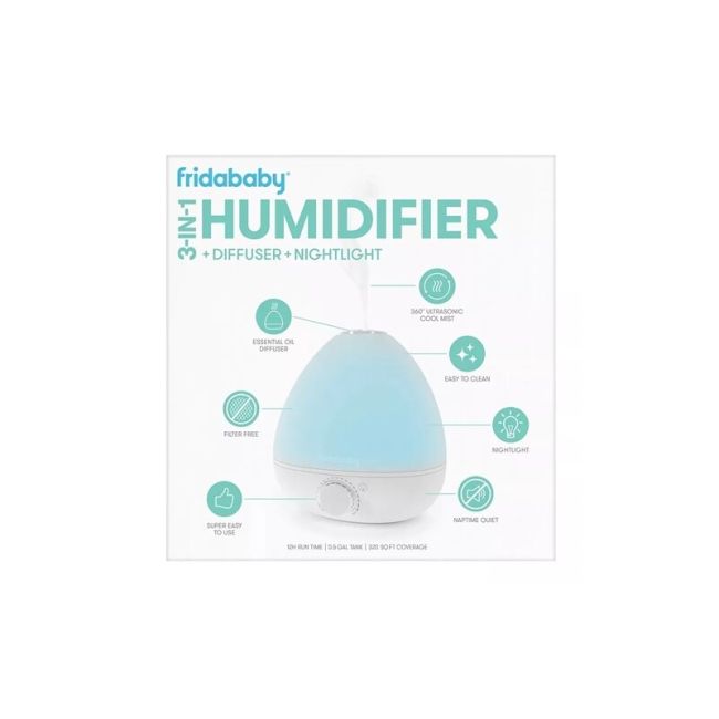 Umidificator, Fridababy, BreatheFrida, Cu ultrasunete 3 in 1, Ultra silentios, Include difuzor de uleiuri esentiale si lumina de veghe, Cu oprire automata, Rezervor BPA Free, Alb BYNFRI20