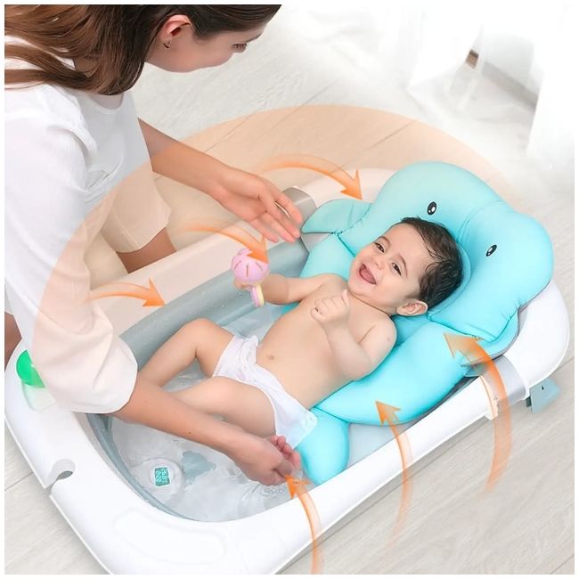 Cadita mare pliabila albastra cu termometru si pernuta – pentru bebelusi bb01-bleu