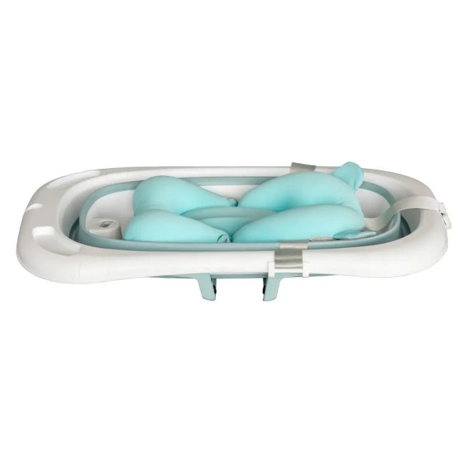 Cadita mare pliabila albastra cu termometru si pernuta – pentru bebelusi bb01-bleu
