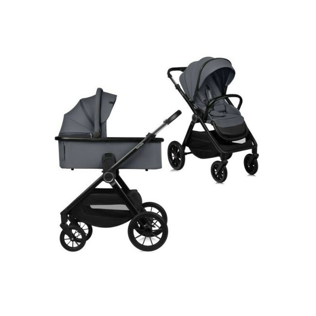 Carucior 2 in 1, Lionelo, Layla, Pana la 22 kg, Cadru aluminiu, Cu landou intarit si salteluta din spuma AirDots, Reversibil, Cu ventilatie 3D, Cu accesorii, EN1888-1, EN1888-2, EN1466, Gri BYNLO-LAYLA_2IN1_GREY_STONE