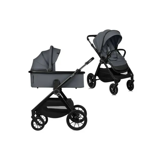 Carucior 2 in 1, Lionelo, Layla, Pana la 22 kg, Cadru aluminiu, Cu landou intarit si salteluta din spuma AirDots, Reversibil, Cu ventilatie 3D, Cu accesorii, EN1888-1, EN1888-2, EN1466, Gri BYNLO-LAYLA_2IN1_GREY_STONE