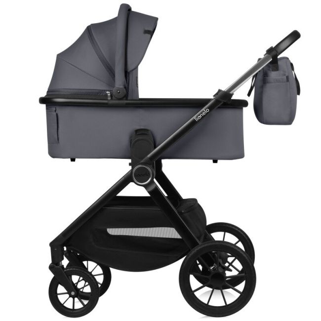 Carucior 2 in 1, Lionelo, Layla, Pana la 22 kg, Cadru aluminiu, Cu landou intarit si salteluta din spuma AirDots, Reversibil, Cu ventilatie 3D, Cu accesorii, EN1888-1, EN1888-2, EN1466, Gri BYNLO-LAYLA_2IN1_GREY_STONE