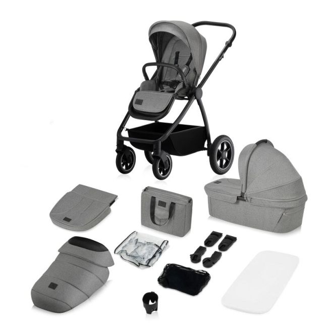 Carucior 2 in 1, Lionelo, Meril, Cu landou si scaun cu dimensiune XL, Reversibil, Cu sistem de ventilatie 3D, Cu accesorii, Pana la 22 kg, Conform cu EN1888-1 EN1888-2, EN1466, Gri BYNLO-MERIL_2IN1_GREY_STONE