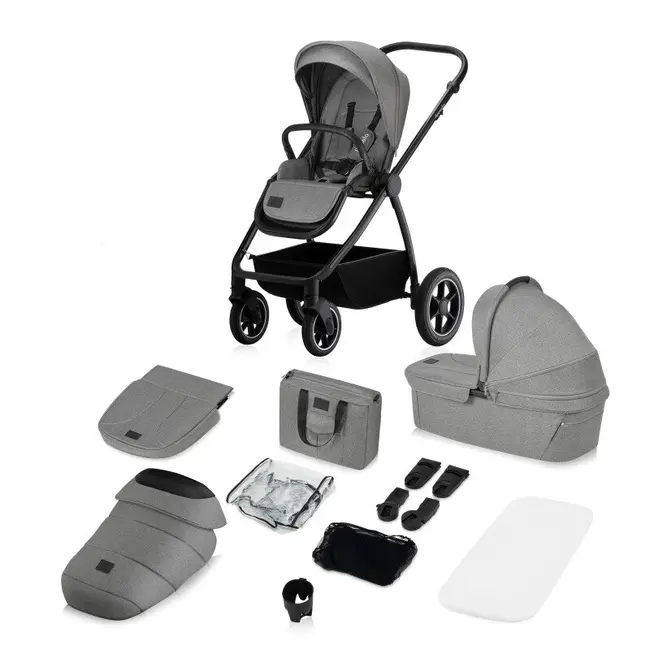 Carucior 2 in 1, Lionelo, Meril, Cu landou si scaun cu dimensiune XL, Reversibil, Cu sistem de ventilatie 3D, Cu accesorii, Pana la 22 kg, Conform cu EN1888-1 EN1888-2, EN1466, Gri BYNLO-MERIL_2IN1_GREY_STONE