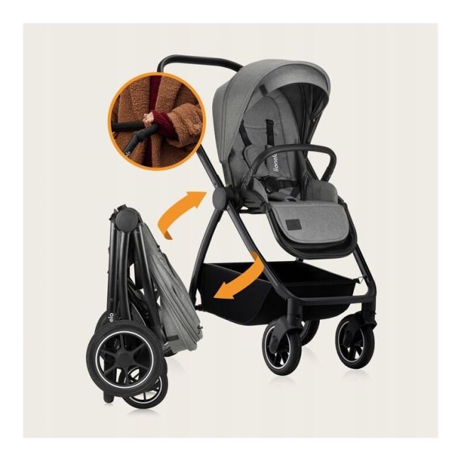 Carucior 2 in 1, Lionelo, Meril, Cu landou si scaun cu dimensiune XL, Reversibil, Cu sistem de ventilatie 3D, Cu accesorii, Pana la 22 kg, Conform cu EN1888-1 EN1888-2, EN1466, Gri BYNLO-MERIL_2IN1_GREY_STONE