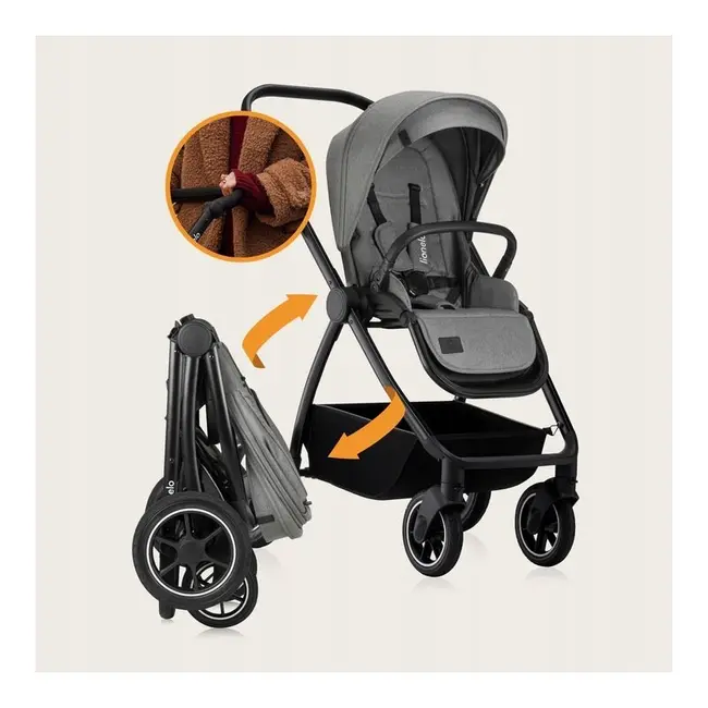 Carucior 2 in 1, Lionelo, Meril, Cu landou si scaun cu dimensiune XL, Reversibil, Cu sistem de ventilatie 3D, Cu accesorii, Pana la 22 kg, Conform cu EN1888-1 EN1888-2, EN1466, Gri BYNLO-MERIL_2IN1_GREY_STONE