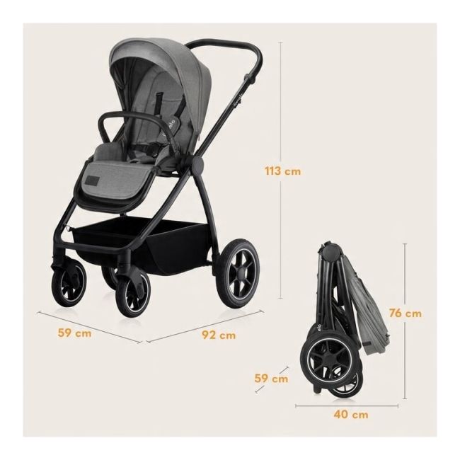 Carucior 2 in 1, Lionelo, Meril, Cu landou si scaun cu dimensiune XL, Reversibil, Cu sistem de ventilatie 3D, Cu accesorii, Pana la 22 kg, Conform cu EN1888-1 EN1888-2, EN1466, Gri BYNLO-MERIL_2IN1_GREY_STONE