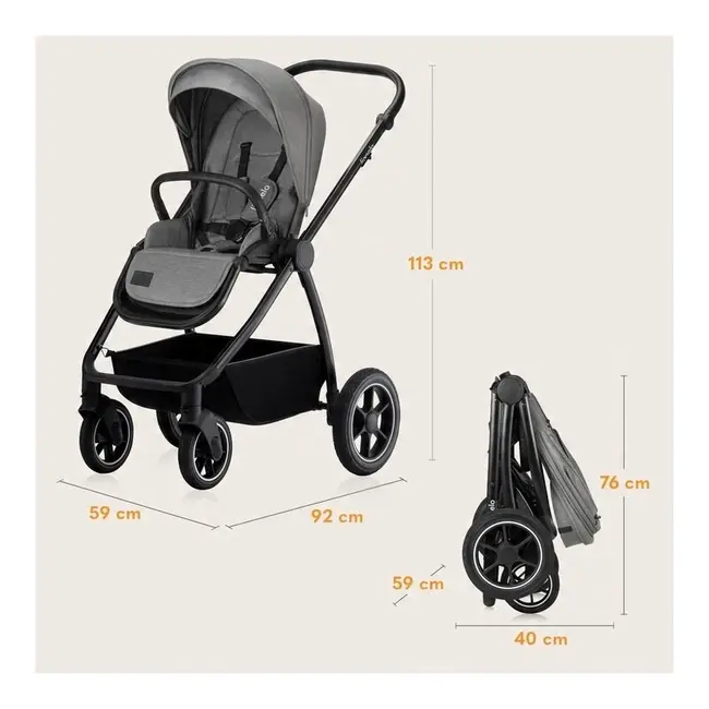Carucior 2 in 1, Lionelo, Meril, Cu landou si scaun cu dimensiune XL, Reversibil, Cu sistem de ventilatie 3D, Cu accesorii, Pana la 22 kg, Conform cu EN1888-1 EN1888-2, EN1466, Gri BYNLO-MERIL_2IN1_GREY_STONE