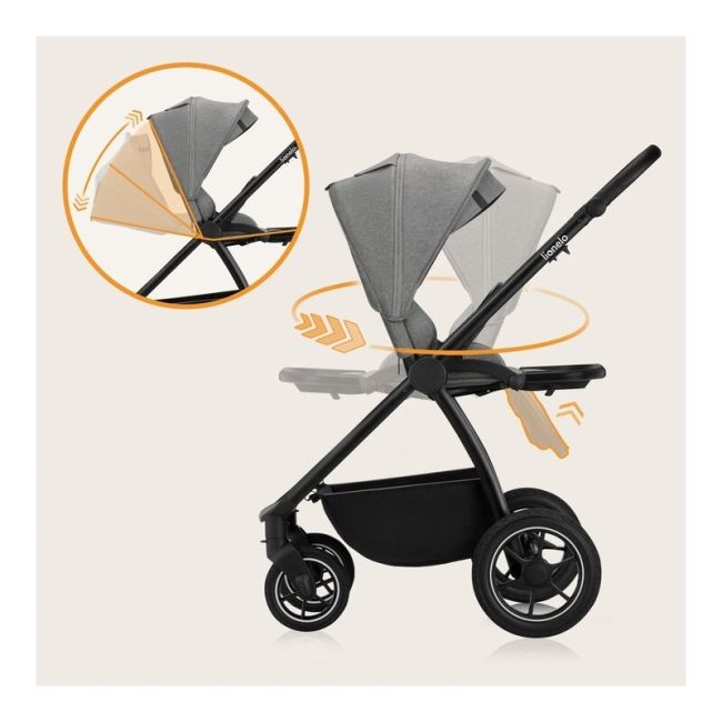 Carucior 2 in 1, Lionelo, Meril, Cu landou si scaun cu dimensiune XL, Reversibil, Cu sistem de ventilatie 3D, Cu accesorii, Pana la 22 kg, Conform cu EN1888-1 EN1888-2, EN1466, Gri BYNLO-MERIL_2IN1_GREY_STONE