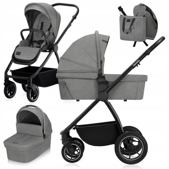 Carucior 2 in 1, Lionelo, Meril, Cu landou si scaun cu dimensiune XL, Reversibil, Cu sistem de ventilatie 3D, Cu accesorii, Pana la 22 kg, Conform cu EN1888-1 EN1888-2, EN1466, Gri BYNLO-MERIL_2IN1_GREY_STONE