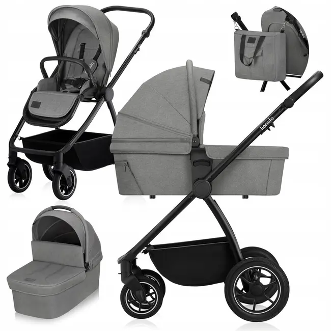 Carucior 2 in 1, Lionelo, Meril, Cu landou si scaun cu dimensiune XL, Reversibil, Cu sistem de ventilatie 3D, Cu accesorii, Pana la 22 kg, Conform cu EN1888-1 EN1888-2, EN1466, Gri BYNLO-MERIL_2IN1_GREY_STONE