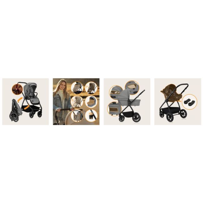 Carucior 2 in 1, Lionelo, Meril, Cu landou si scaun cu dimensiune XL, Reversibil, Cu sistem de ventilatie 3D, Cu accesorii, Pana la 22 kg, Conform cu EN1888-1 EN1888-2, EN1466, Gri BYNLO-MERIL_2IN1_GREY_STONE