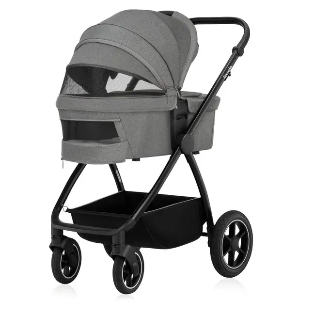 Carucior 2 in 1, Lionelo, Meril, Cu landou si scaun cu dimensiune XL, Reversibil, Cu sistem de ventilatie 3D, Cu accesorii, Pana la 22 kg, Conform cu EN1888-1 EN1888-2, EN1466, Gri BYNLO-MERIL_2IN1_GREY_STONE