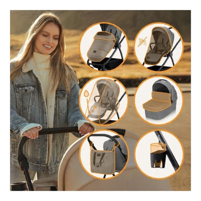 Carucior 2 in 1, Lionelo, Meril, Cu landou si scaun cu dimensiune XL, Reversibil, Cu sistem de ventilatie 3D, Cu accesorii, Pana la 22 kg, Conform cu EN1888-1 EN1888-2, EN1466, Gri BYNLO-MERIL_2IN1_GREY_STONE