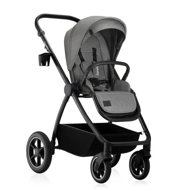 Carucior 2 in 1, Lionelo, Meril, Cu landou si scaun cu dimensiune XL, Reversibil, Cu sistem de ventilatie 3D, Cu accesorii, Pana la 22 kg, Conform cu EN1888-1 EN1888-2, EN1466, Gri BYNLO-MERIL_2IN1_GREY_STONE