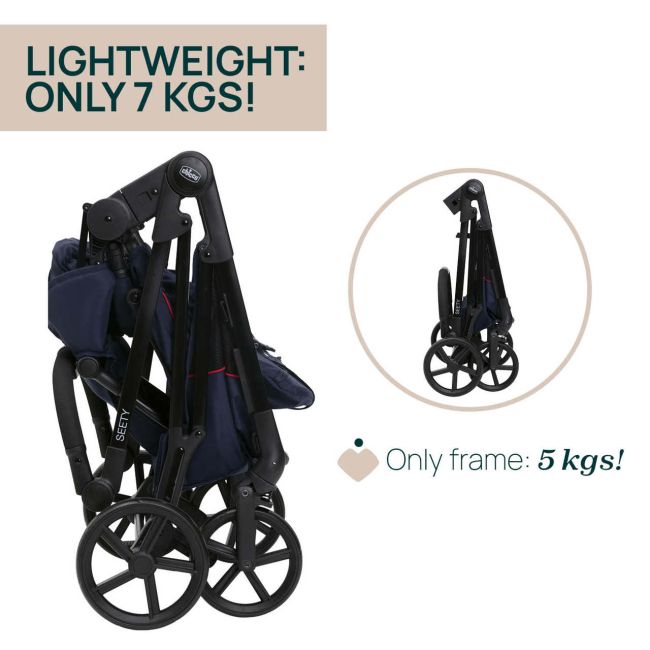 Carucior copii 3 in 1 Chicco Seety, cu scaun auto Kory Plus I-Size, OxFord Blue (Albastru), 0luni+ CHC8709779+8709879+8714645-8
