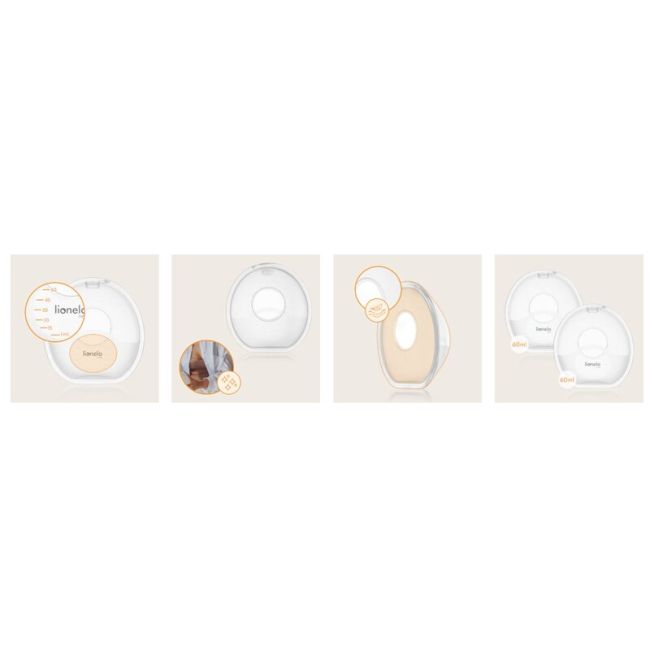 Colectoare san, Lionelo, 2 buc, 60 ml, fara BPA, Ergonomice, Compatibile cu orice sutien, Transparent BYNLOC-MILKY_SIMPLE