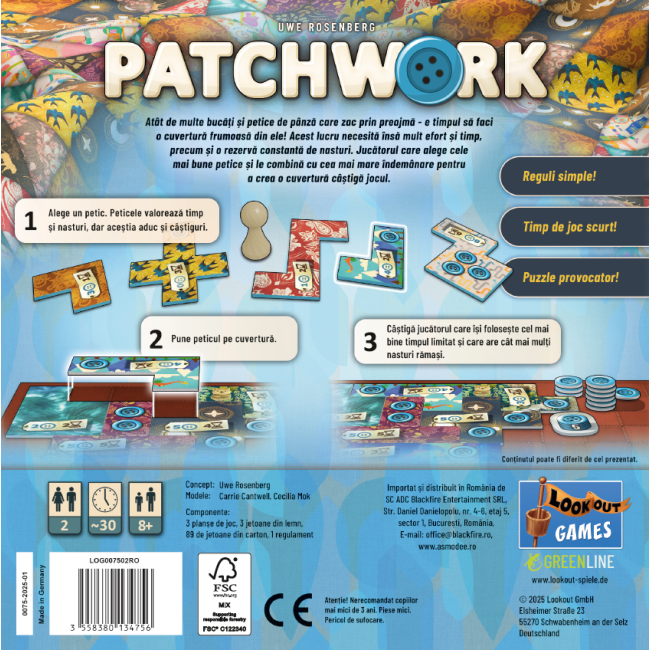 Joc de societate Patchwork revised edition, limba romana BKFLOG007502RO