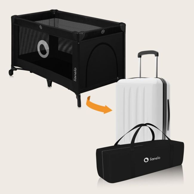 Patut pliant, Lionelo, Stefi, Cu un nivel, Cu intrare laterala cu fermoar, 2 roti, 120x60 cm, Conform cu standardul european de securitate EN 716, Negru BYNLO-STEFI_BLACK_CARBON