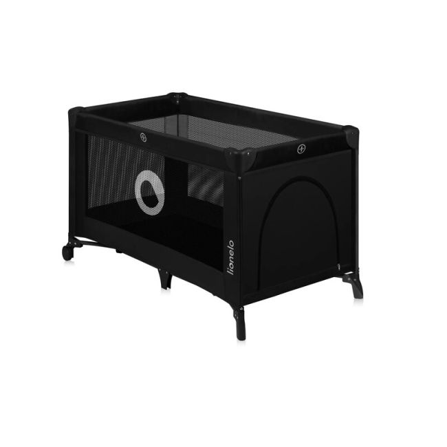 Patut pliant, Lionelo, Stefi, Cu un nivel, Cu intrare laterala cu fermoar, 2 roti, 120x60 cm, Conform cu standardul european de securitate EN 716, Negru BYNLO-STEFI_BLACK_CARBON