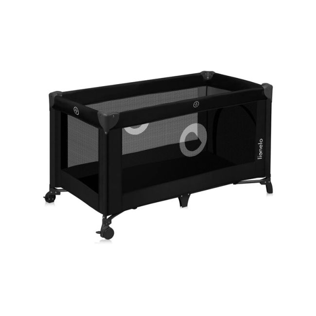 Patut pliant, Lionelo, Stefi, Cu un nivel, Cu intrare laterala cu fermoar, 2 roti, 120x60 cm, Conform cu standardul european de securitate EN 716, Negru BYNLO-STEFI_BLACK_CARBON