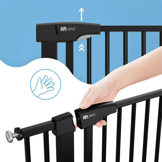 Poarta de siguranta pentru scari SIPO, Black, operare cu o mana, 75-103 cm EKDSBS-SG02