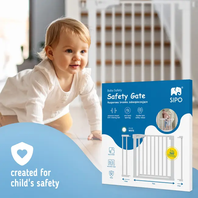 Poarta de siguranta pentru scari SIPO, White, operare cu o mana, 75-103 cm EKDSBS-SG01