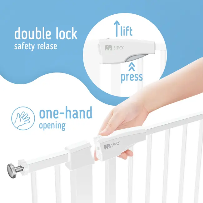 Poarta de siguranta pentru scari SIPO, White, operare cu o mana, 75-103 cm EKDSBS-SG01