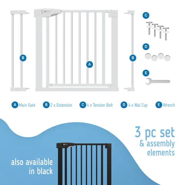 Poarta de siguranta pentru scari SIPO, White, operare cu o mana, 75-103 cm EKDSBS-SG01