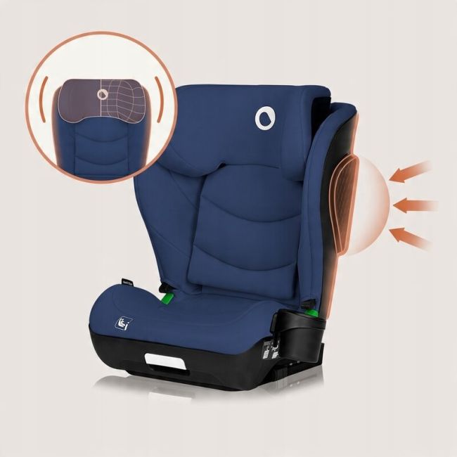 Scaun auto i-Size, Lionelo, Neal, Spatar reglabil in 4 pozitii, Tetiera in 10 pozitii, Suport sticla inclus, 15-36 Kg, 100-150 cm, Cu Isofix, Conform ECE R129, Albastru BYNLO-NEAL_I-SIZE_BLUE_NAVY