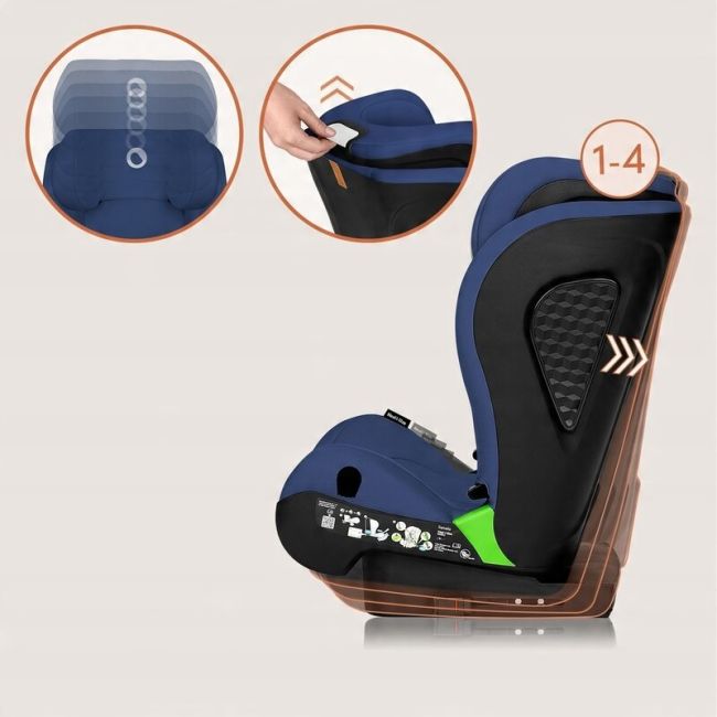 Scaun auto i-Size, Lionelo, Neal, Spatar reglabil in 4 pozitii, Tetiera in 10 pozitii, Suport sticla inclus, 15-36 Kg, 100-150 cm, Cu Isofix, Conform ECE R129, Albastru BYNLO-NEAL_I-SIZE_BLUE_NAVY