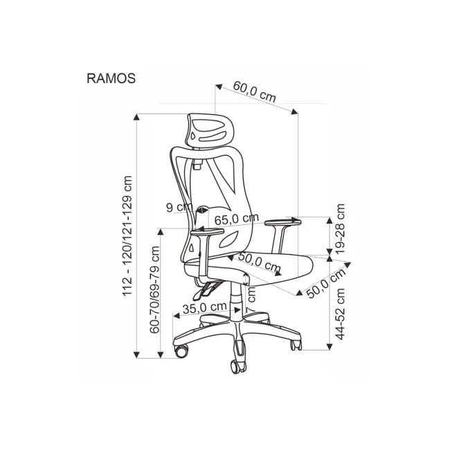 Scaun birou egonomic HM Ramos, mesh, mecanism multiblock, baza polipropilena, suport lombar reglabil, cotiere ajustabile, 120 kg, negru DRM10651