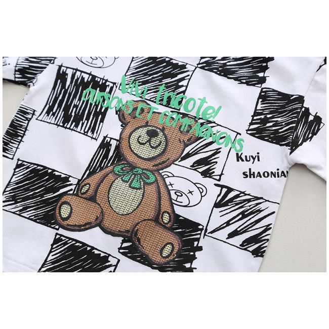 Costumas cu tricou alb si blugi pentru baietei - bear mbxbr27-r1