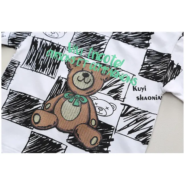 Costumas cu tricou alb si blugi pentru baietei - bear mbxbr27-r1