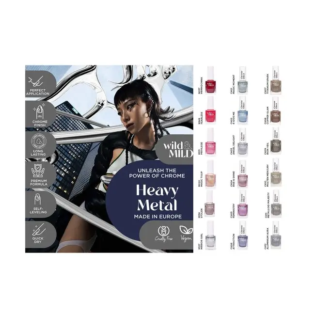 Display cu 36 bucati Lac de unghii Heavy Metal, Wild & Mild