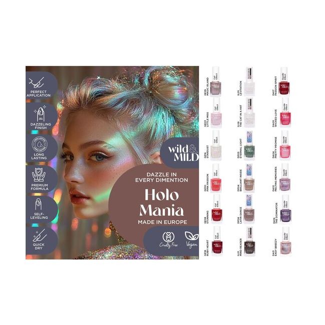 Display cu 36 bucati Lac de unghii Holo Mania, Wild & Mild