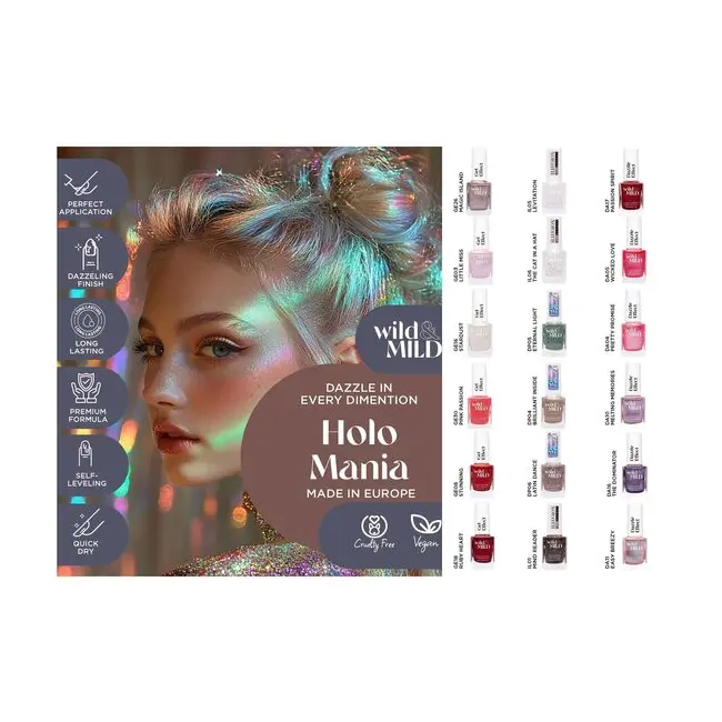 Display cu 36 bucati Lac de unghii Holo Mania, Wild & Mild
