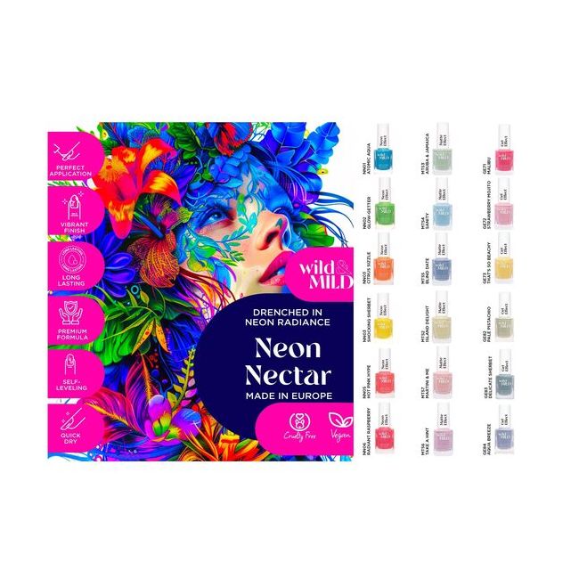 Display cu 36 bucati Lac de unghii Neon Nectar, Wild & Mild