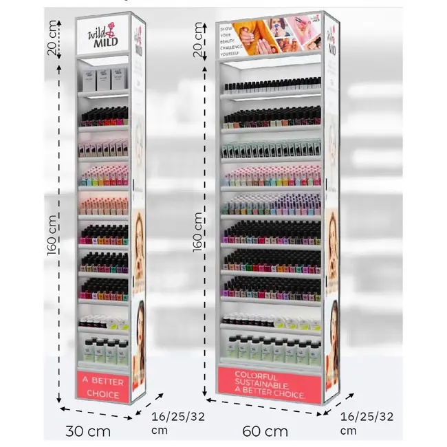 Display iluminat pentru lacuri de unghii Wild & Mild, pentru podea, 891 buc, 30 &times; 200 &times; 32 cm
