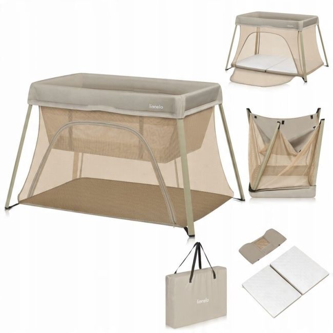 Patut multifunctional, Lionelo, Alice, 3 in 1, 2 trepte de inaltime pentru saltea, Pliabil, Material rezistent Oxford 300D, Cu iesire laterala, Geanta de transport, Pana 15 kg, 0 luni+, 104×70×74 cm, Bej BYNLO-ALICE_BEIGE_OLIVE