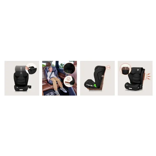 Scaun auto i-Size, Lionelo, Neal, Spatar reglabil in 4 pozitii, Tetiera in 10 pozitii, Suport sticla inclus, 15-36 Kg, 100-150 cm, Cu Isofix, Conform ECE R129, Negru BYNLO-NEAL_I-SIZE_BLACK_CARBON