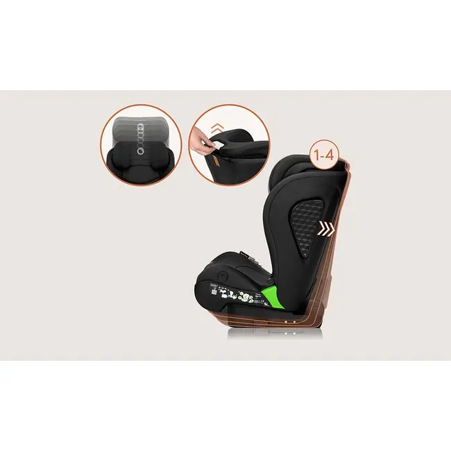 Scaun auto i-Size, Lionelo, Neal, Spatar reglabil in 4 pozitii, Tetiera in 10 pozitii, Suport sticla inclus, 15-36 Kg, 100-150 cm, Cu Isofix, Conform ECE R129, Negru BYNLO-NEAL_I-SIZE_BLACK_CARBON