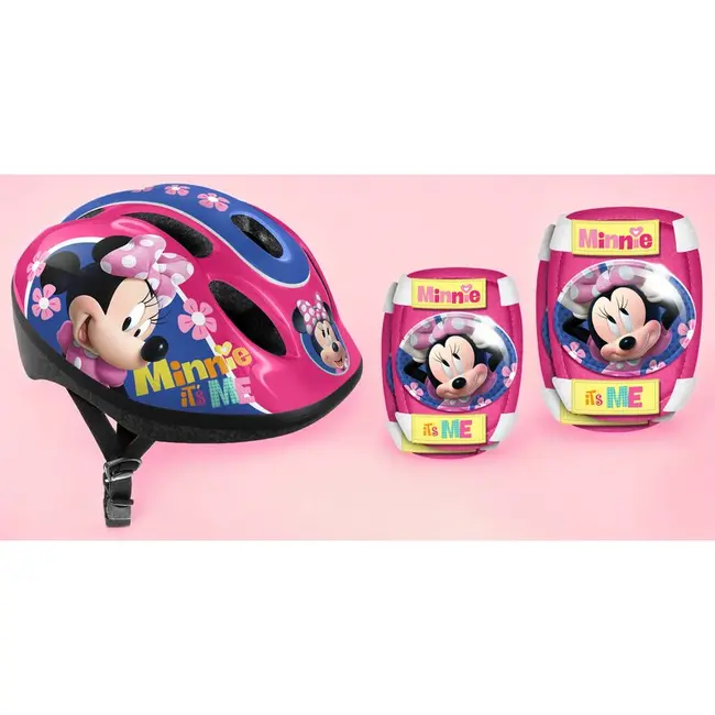 Set casca protectie, genunchiere si cotiere, Stamp, Disney, Sigure si confortabile, Reglabile, Conform cu EN1078, Marime 50/56 cm, 3 ani+, Minnie Mouse BYNK862507