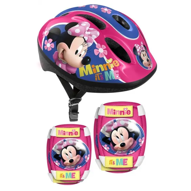 Set casca protectie, genunchiere si cotiere, Stamp, Disney, Sigure si confortabile, Reglabile, Conform cu EN1078, Marime 50/56 cm, 3 ani+, Minnie Mouse BYNK862507